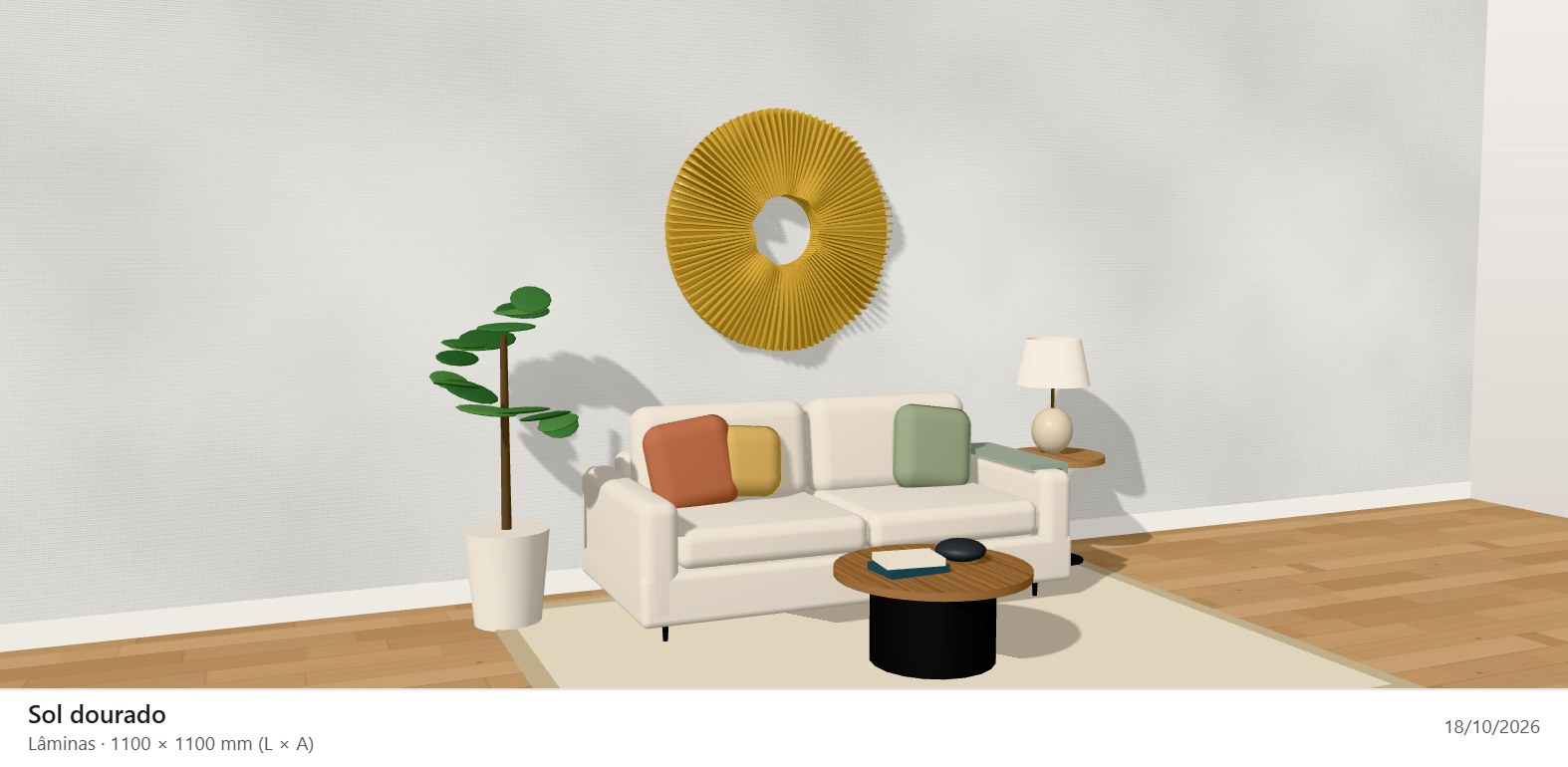 Sol dourado: arte de parede em lâminas radiais