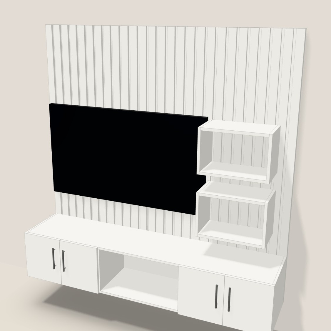 Painel de TV ripado 1,80 m com nichos e rack suspenso
